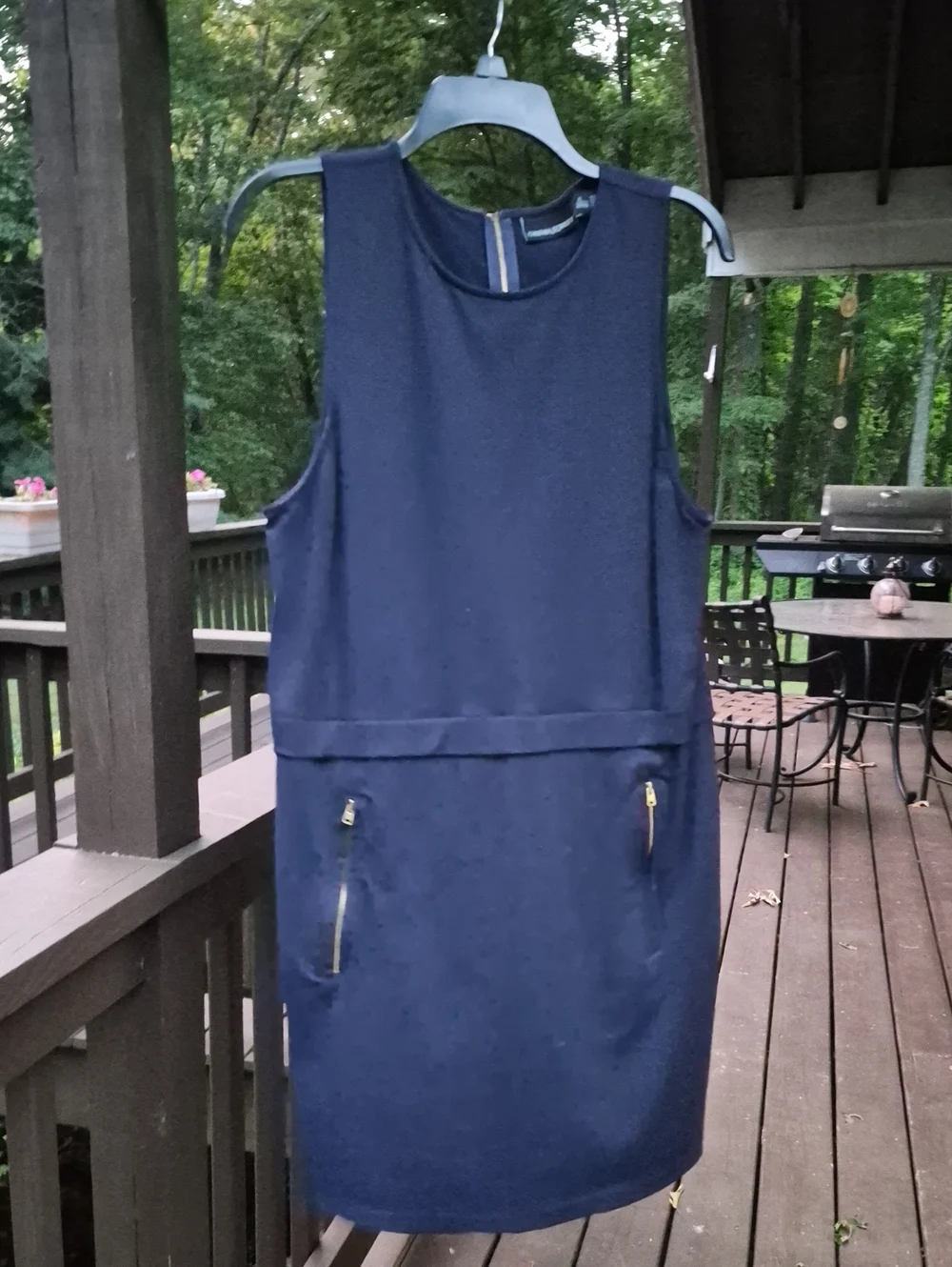 Cynthia Rowley Sleeveless Navy Shift Dress Zip Pocket Sz L